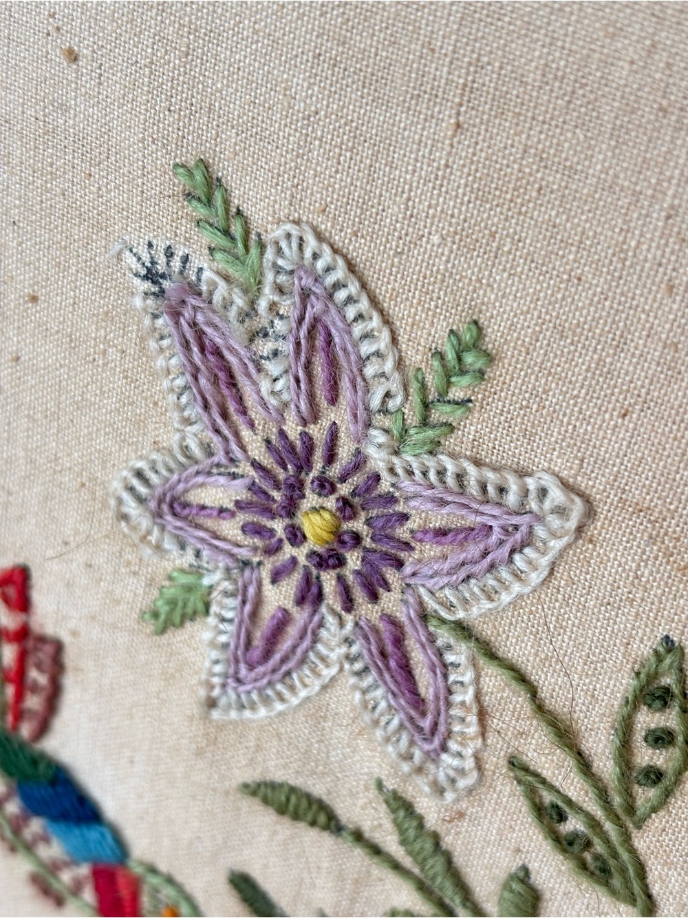 Vintage Hand-Embroidered Needlepoint Floral Fruit Basket Wall Art 14" x 14" - Picture 6 of 17